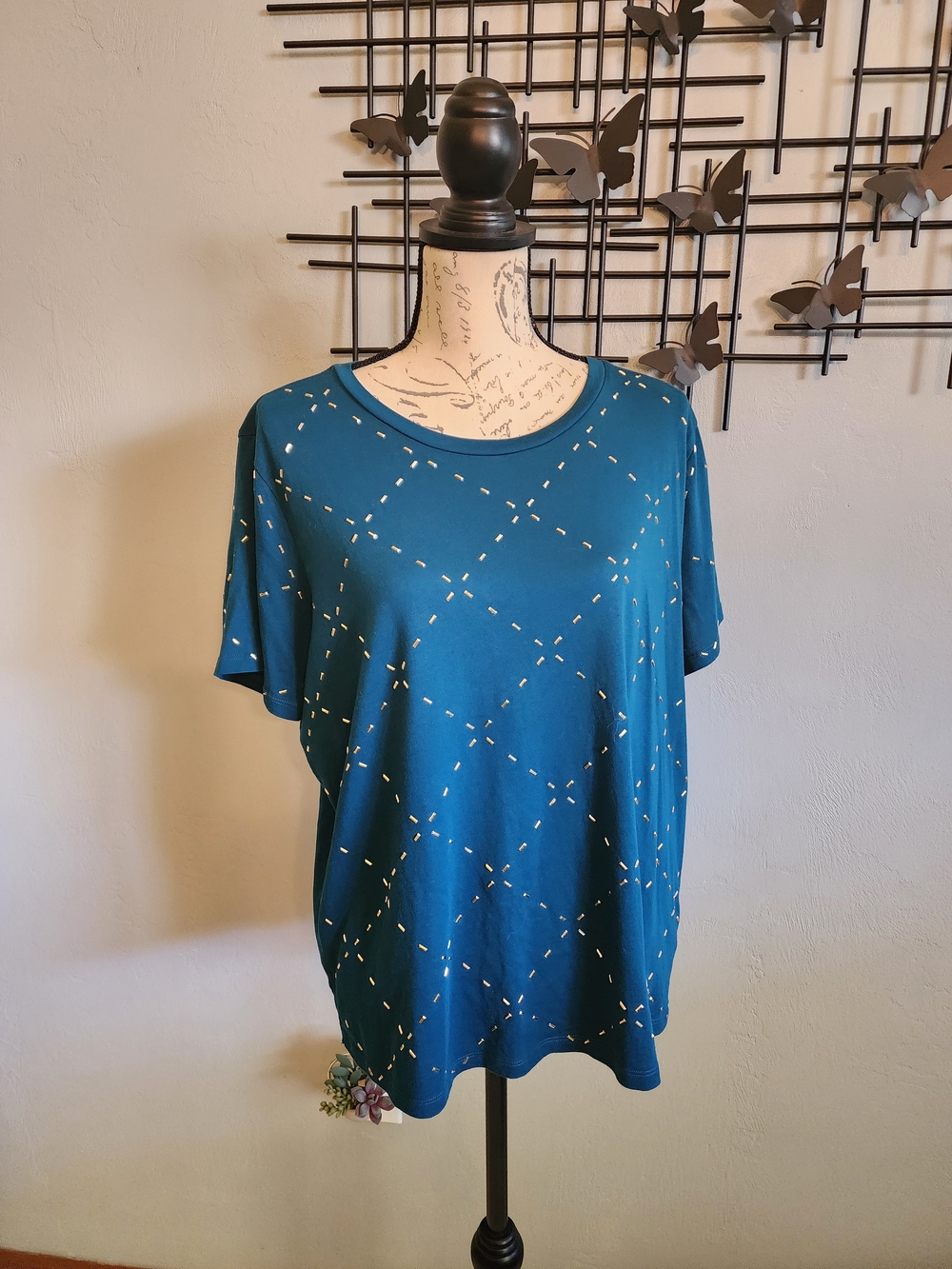 Michael Kors Teal Short-Sleeve Diamond Studded Tee